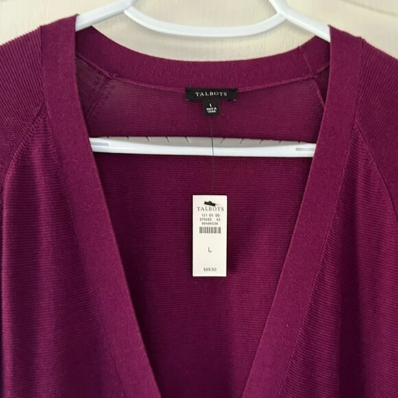 Talbots Boyfriend V-Neck Cardi Purple Mulberry L/S Sweater Misses Size Large NWT - Picture 3 of 6